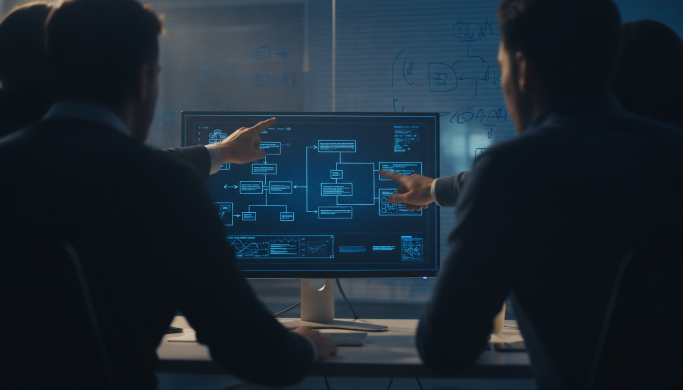 Engineering team in a meeting reviewing an e-commerce platform roadmap
