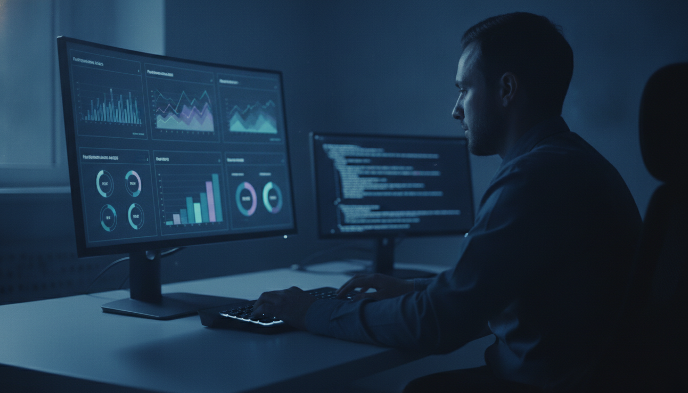 Specialist analyzing a Shopify store performance report on a computer screen