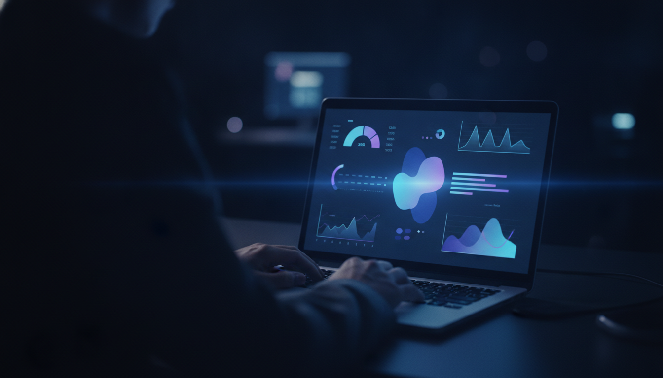 Dashboard showing performance and SEO metrics for an e-commerce site on a laptop screen